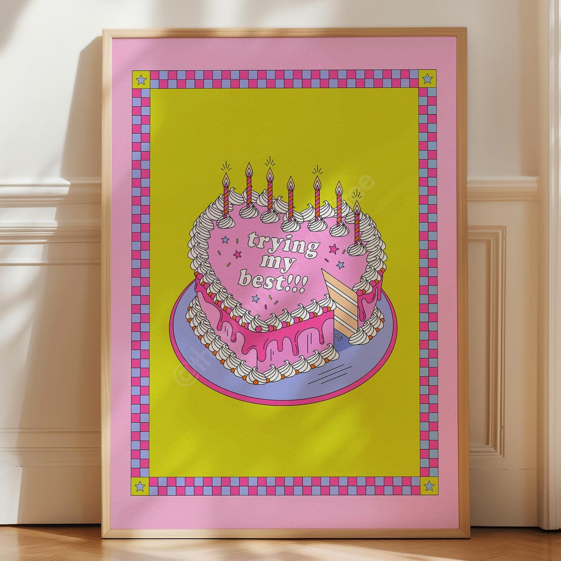 Funny Cake Trying My Best Motivational Pink Dessert Quote Poster