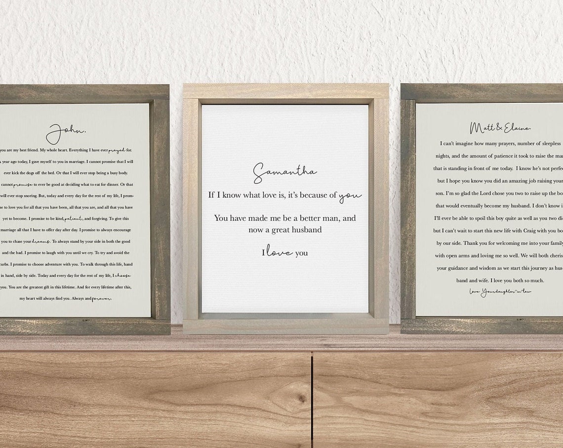 Custom Wedding Vow Text Keepsake Personalized Framed Wedding Poster