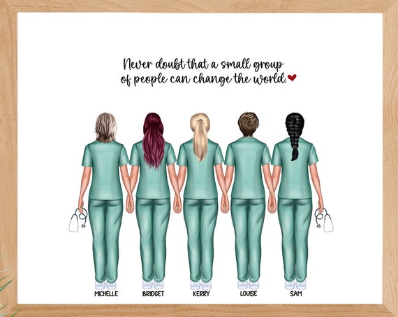 Custom Five Nurses Group Portrait Nurse Team Appreciation Poster