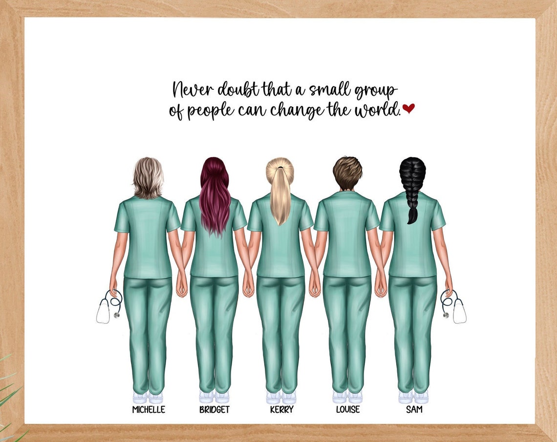 Custom Five Nurses Group Portrait Nurse Team Appreciation Poster