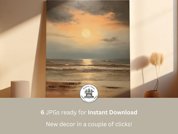 Warm Sunset Ocean Waves Beach Seascape Tranquil Painting Art Poster