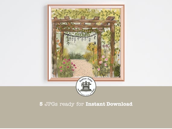Cottage Garden Watercolor Pergola Art Print