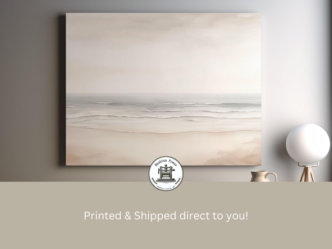 Greige Beach Watercolor Abstract Seascape Print