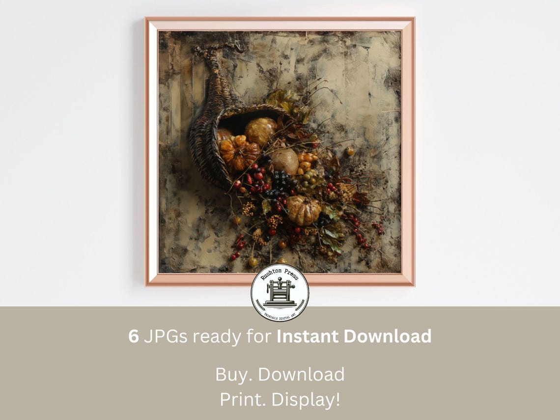 Fall Harvest Cornucopia Still Life Pumpkin and Grape Painting Poster