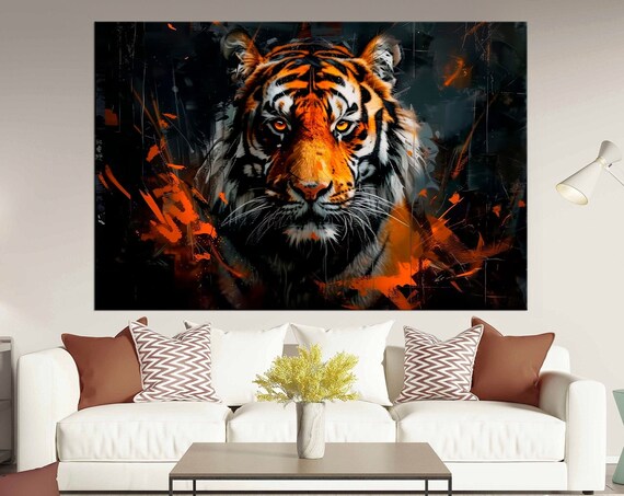 Fierce Tiger Face Abstract Orange Black Wild Cat Jungle Modern Wildlife Art Poster