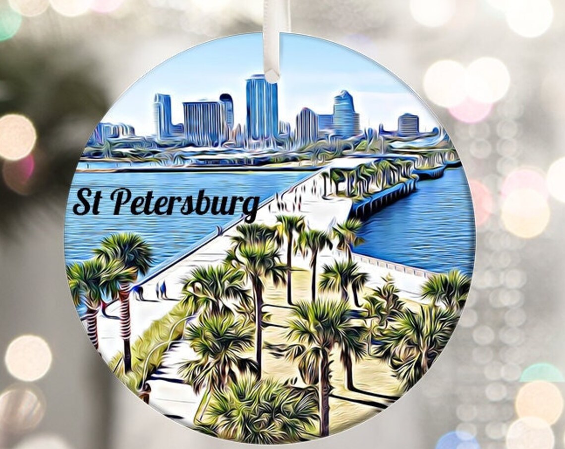 St Petersburg Florida Skyline Pier Palm Christmas Ornament Poster