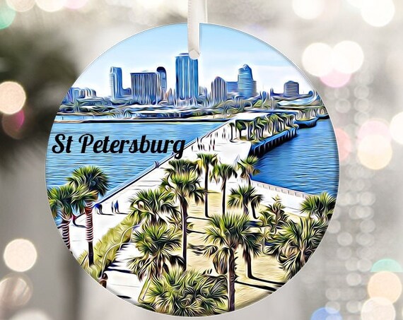 St Petersburg Florida Skyline Pier Palm Christmas Ornament Poster