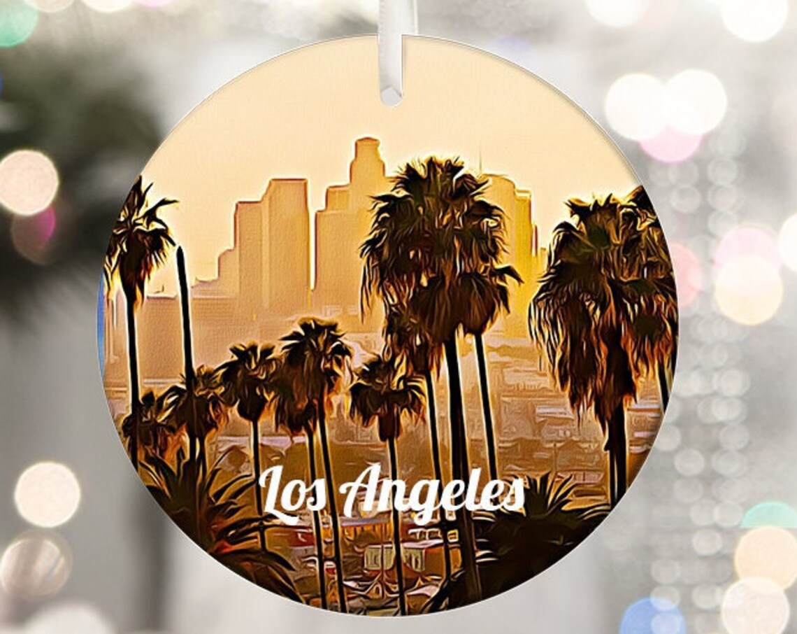 Los Angeles Palm Trees Downtown Skyline Sunset Golden Hour Poster