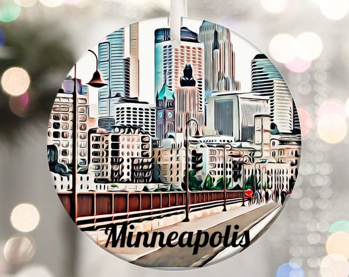 Minneapolis Minnesota Ink Skyline Christmas Ornament Gift Print