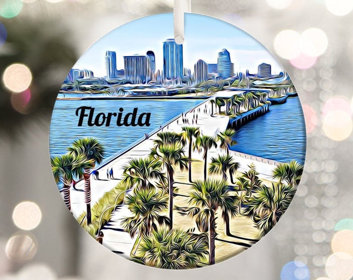 Florida Palm Tree Pier Downtown Skyline Souvenir Ornament Wall Art