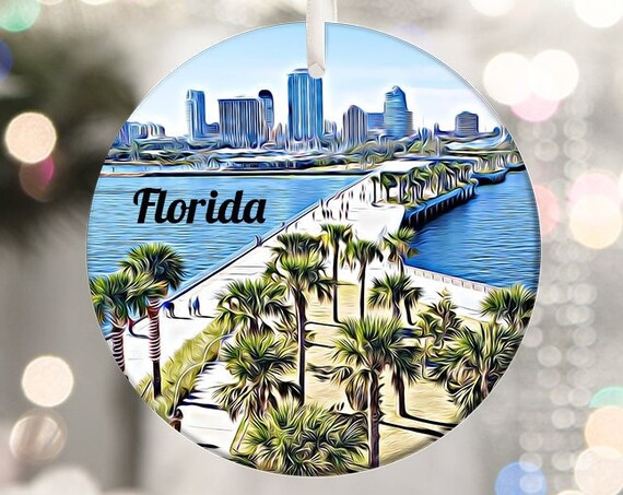 Florida Palm Tree Pier Downtown Skyline Souvenir Ornament Wall Art