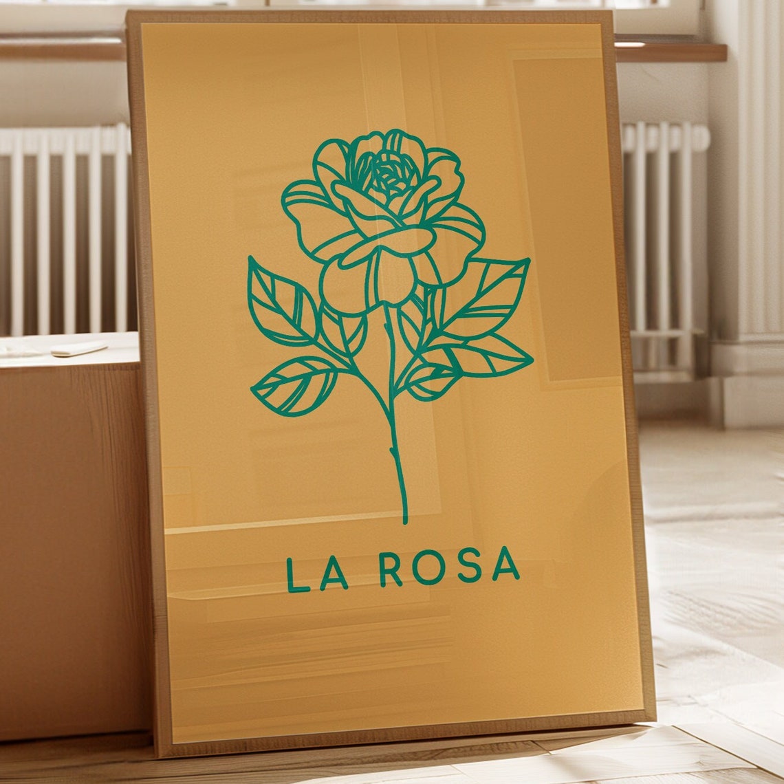 La Rosa Green Line Art Rose Flower Spanish Minimalist Wall Art Print