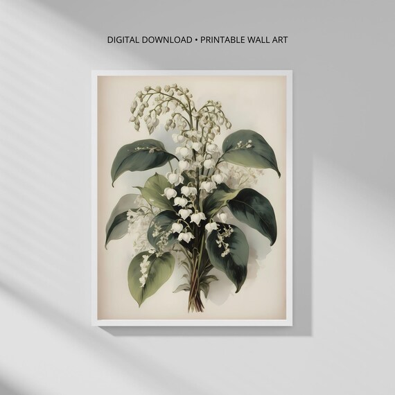 Modern Botanical Wall Art Print Lily Of The Valley Minimalist Decor