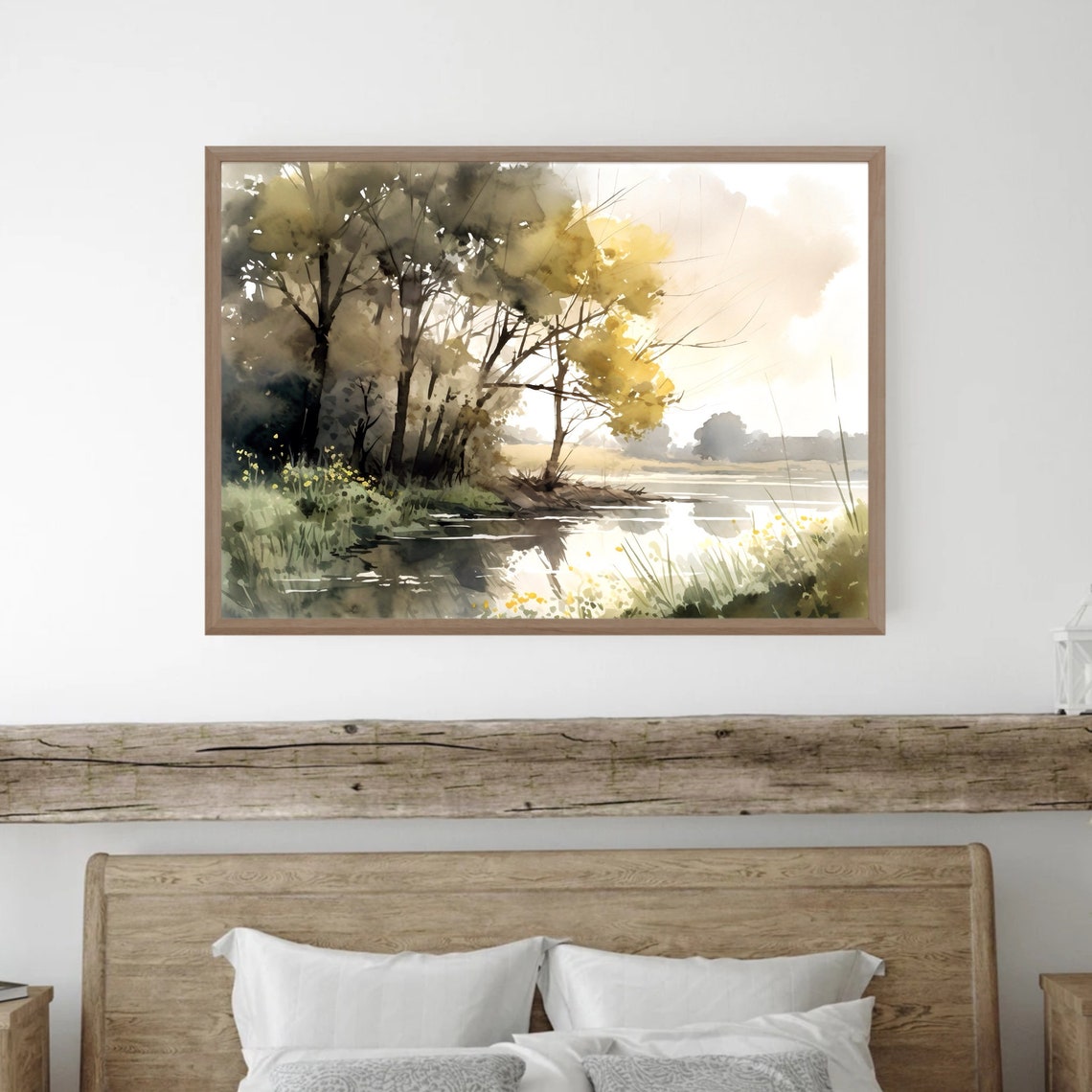 Autumn River Watercolor with Golden Trees and Calm Water Poster - Image 2