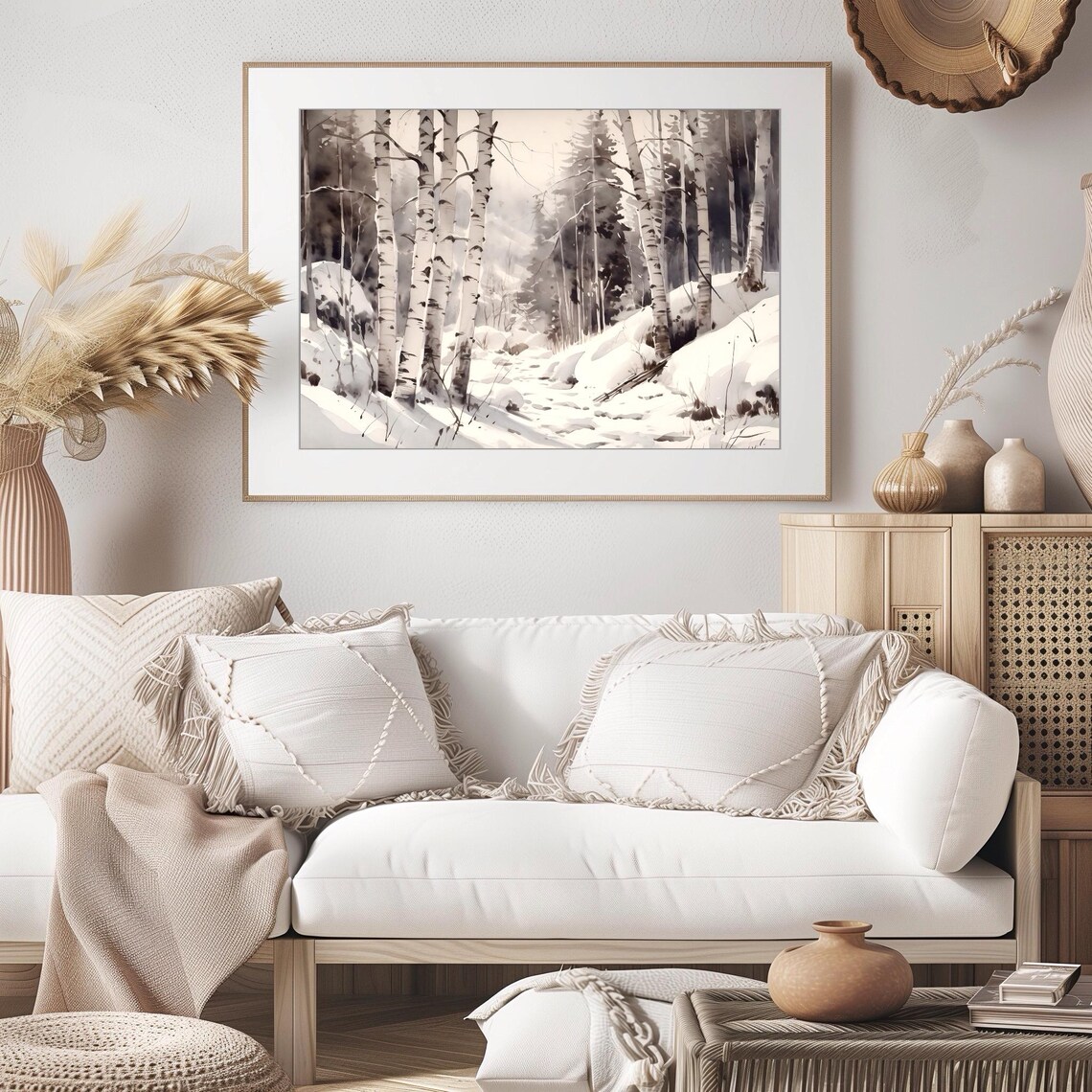 Snowy Aspen Grove Winter Forest Snow Drifts Watercolor Art Poster - Image 2