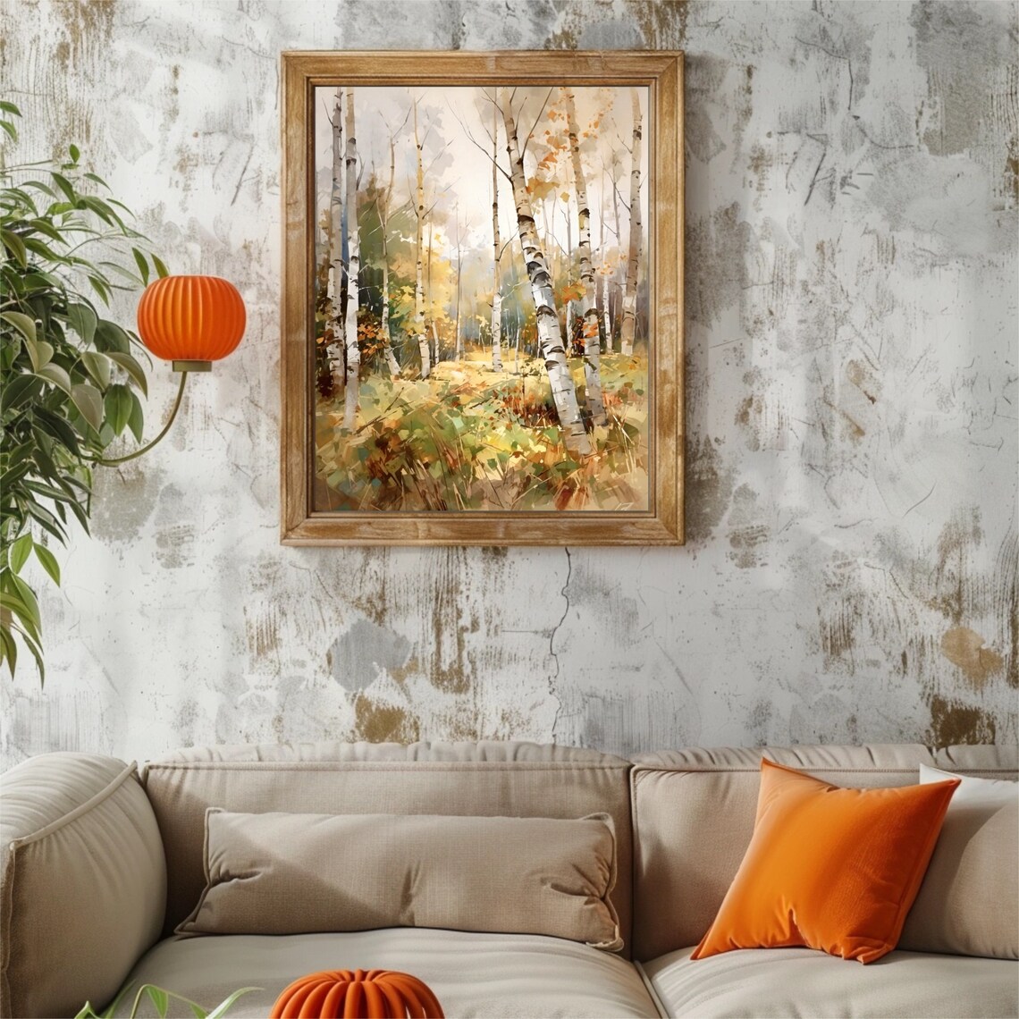 Birch Grove Autumn Trees Golden Meadow Fall Foliage Watercolor Poster - Image 3