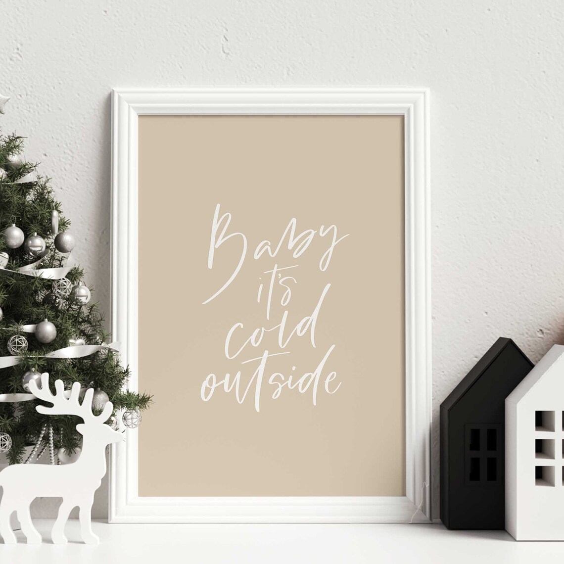 Christmas Art Neutral Print, Modern Holiday Decor