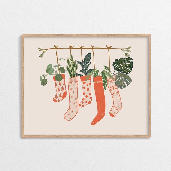 Christmas Plant Lover Art Print, Holiday Wall Decor