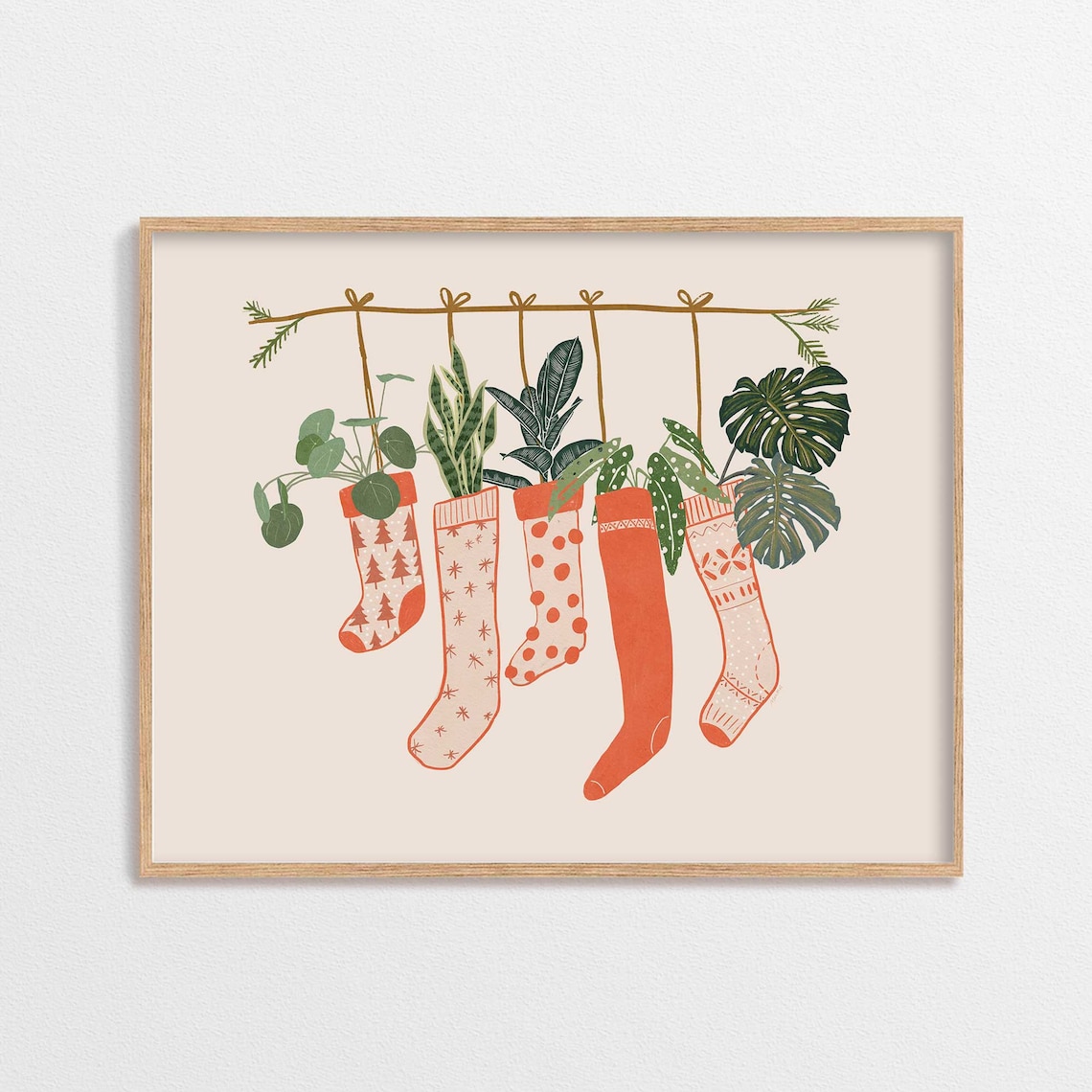 Christmas Plant Lover Art Print, Holiday Wall Decor