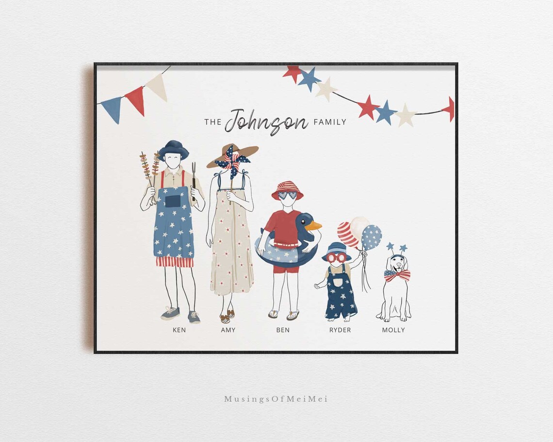 Custom Family Portrait 4th of July Sign Art Print - Image 2
