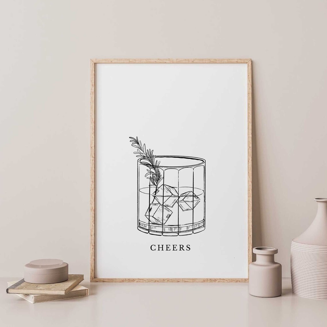 Bar Cart Vintage Retro Minimalist Art Print