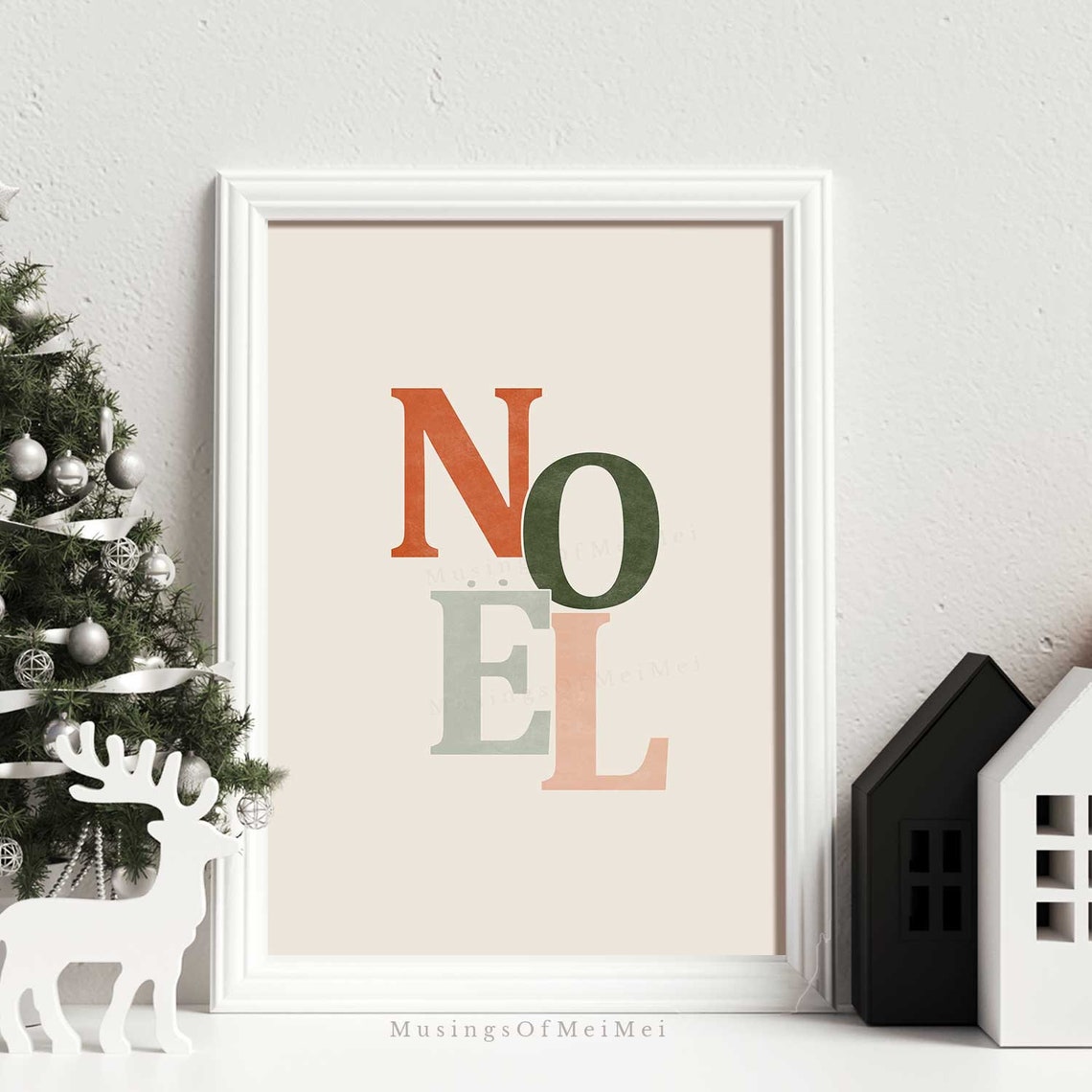 Noel Block Letter Boho Christmas Holiday Home Wall Decor Poster