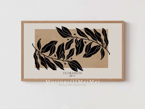 Floraison Bloom Black Botanical Leaf Branches Modern Wall Art