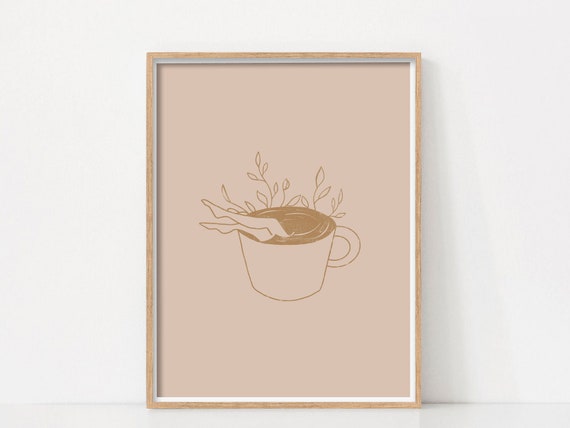 Retro Coffee Print, Boho Kitchen Wall Art