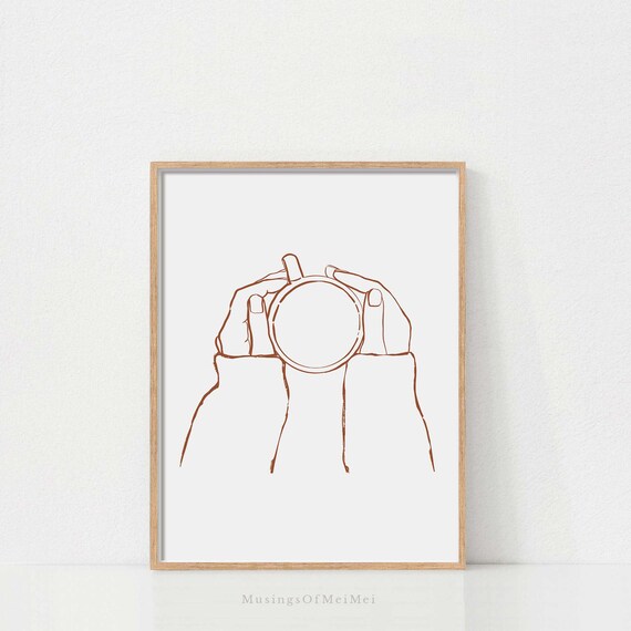 Cozy Hands Holding Warm Coffee Cup Minimalist Line Art Print