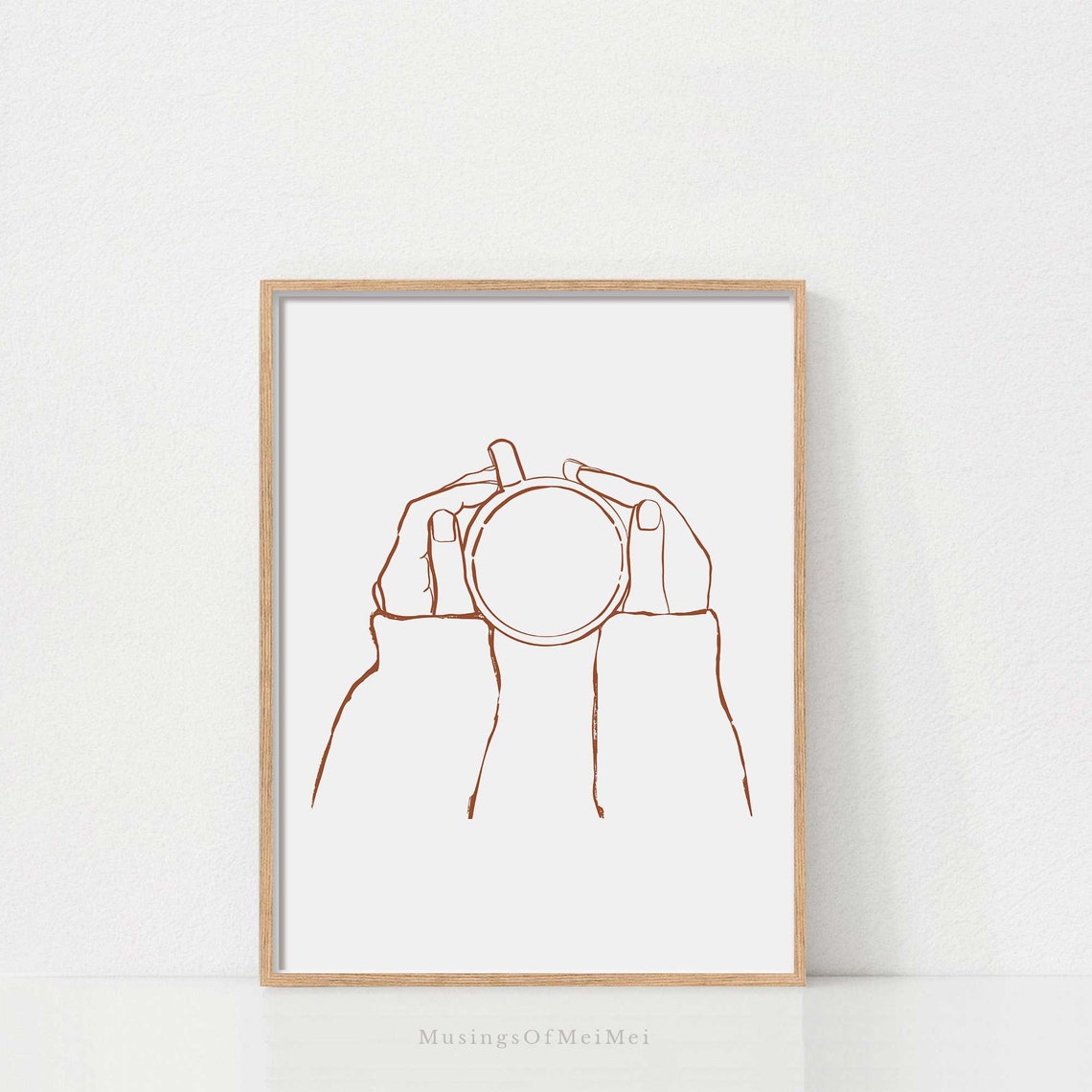 Cozy Hands Holding Warm Coffee Cup Minimalist Line Art Print