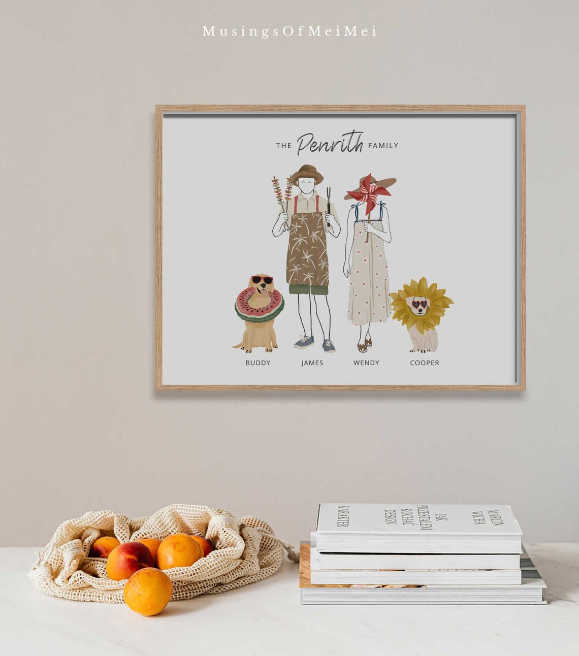 Edmundson Family Beach Day Illustrated Surf Portrait Customizable Art Poster - Image 2