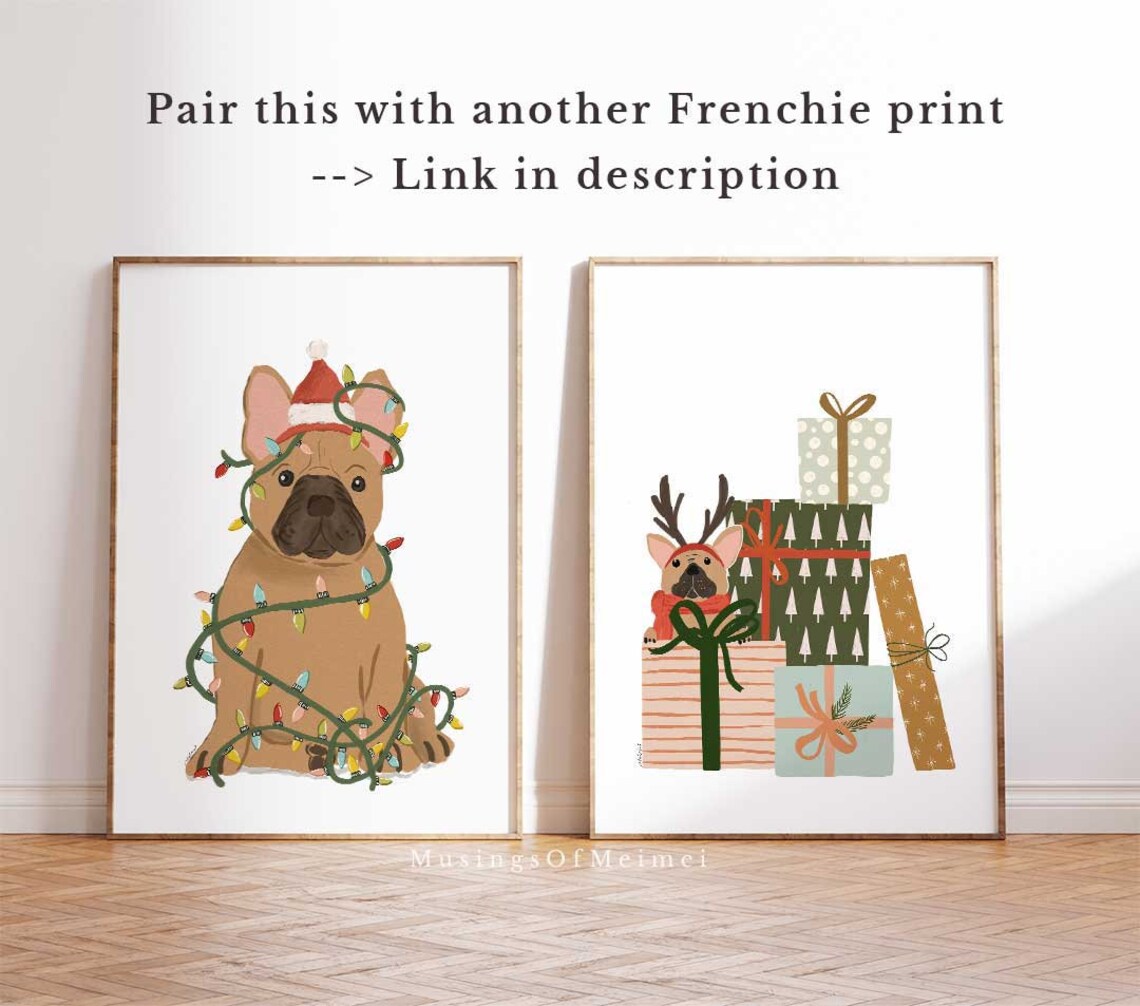 Holiday Frenchie Art Print, Festive Christmas Decor - Image 3