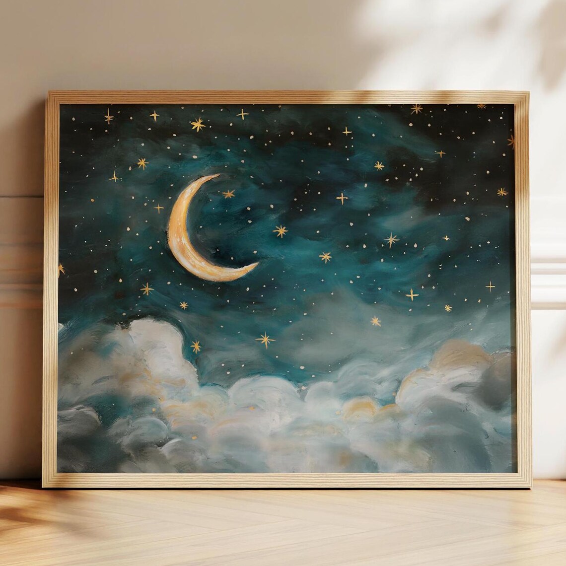 Moon And Stars Nursery Art Print, Whimsical Night Sky
