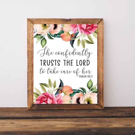 She Confidently Trusts The Lord Psalm 112 Floral Faith Poster
