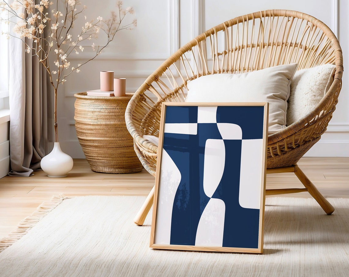 Navy Blue White Abstract Rounded Columns Modern Minimalist Poster