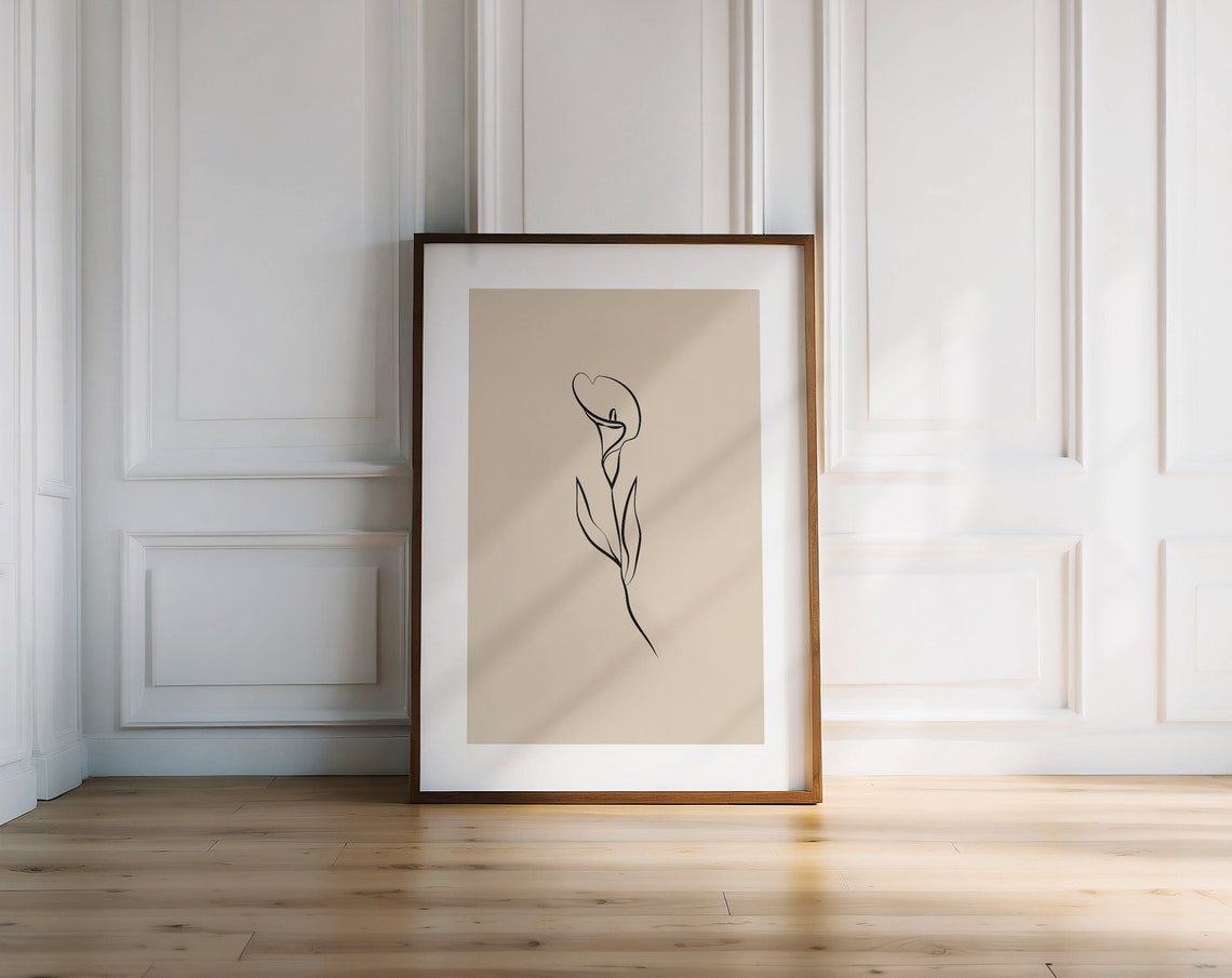 Single Line Calla Lily Drawing Tan Beige Minimalist Botanical Poster - Image 4
