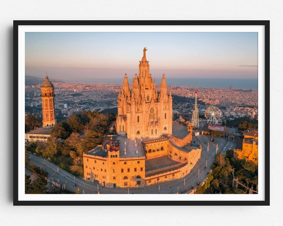 Barcelona Tibidabo Aerial Photo Print City Sunset Poster Urban Wall Art From Barcelona Catalonia Print Spain Poster Spain Print