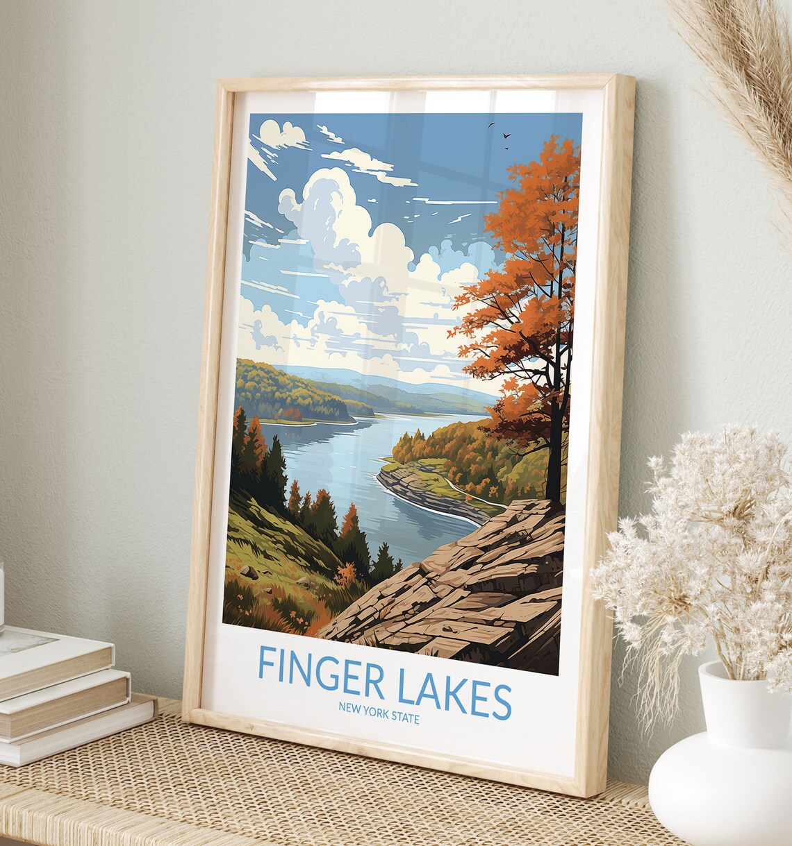 Finger Lakes New York State Autumn Overlook Lakeside Scene Poster