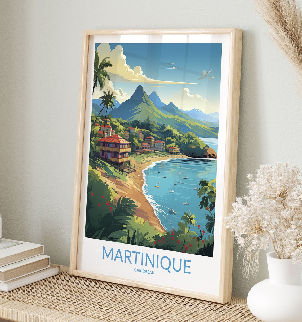 Martinique Caribbean Beach Coastal Town Tropical Sailboat Bay Poster