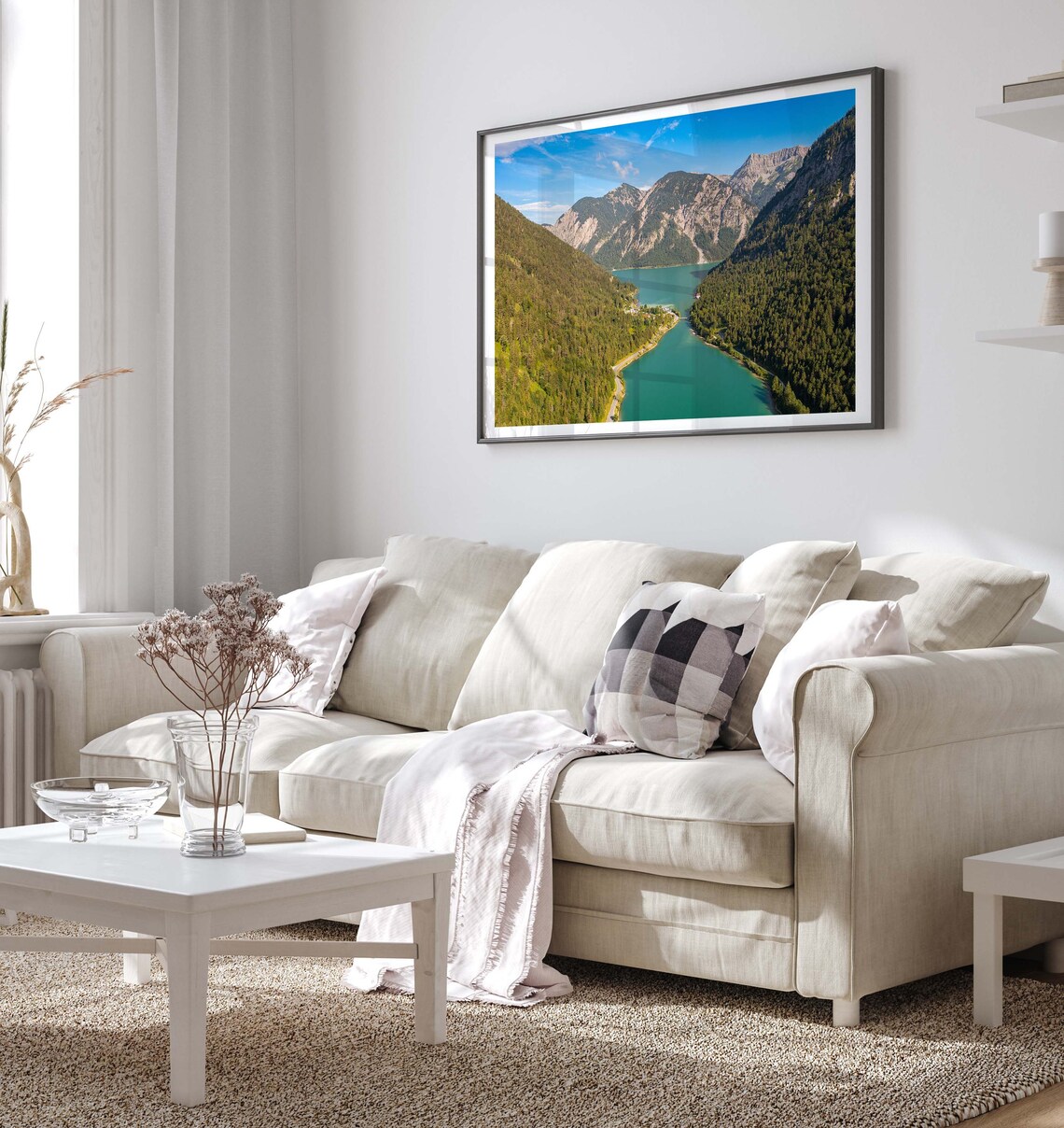 Turquoise Alpine Lake Aerial Forested Peaks Road Austria Poster - Image 2