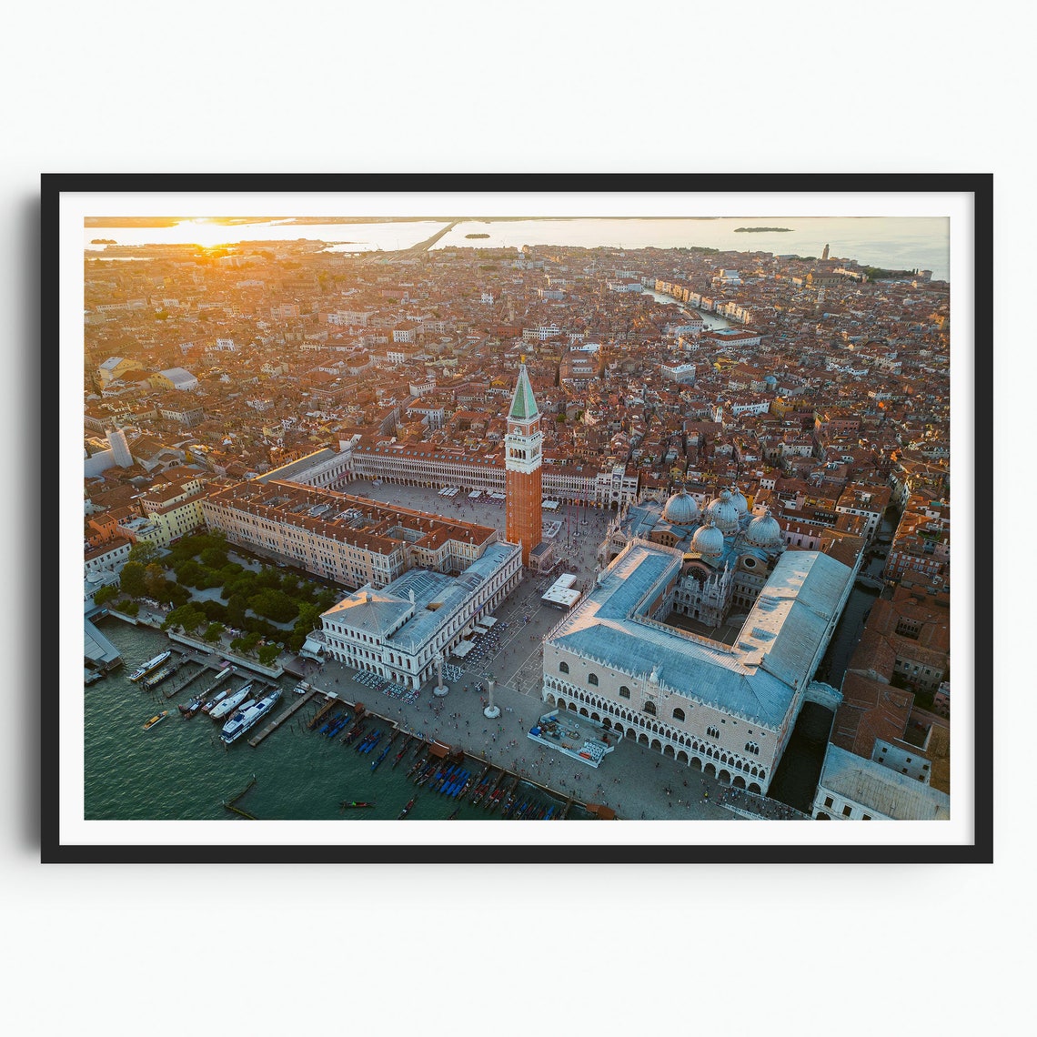 Venice Saint Marks Square Sunset Aerial Doges Palace View Poster