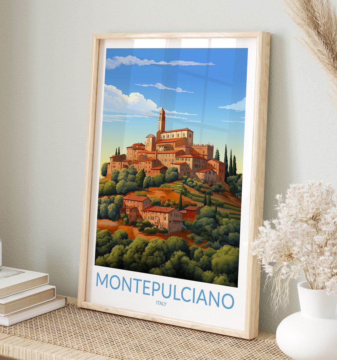 Montepulciano Italy Tuscan Vineyard Hill Town Vintage Travel Poster