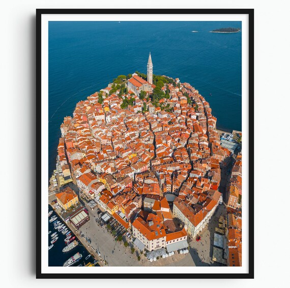 Rovinj Old Town Peninsula Aerial Croatia Coast Travel Poster