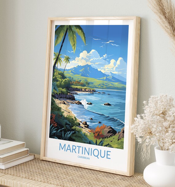 Martinique Caribbean Lush Tropical Coast with Palm Trees Poster