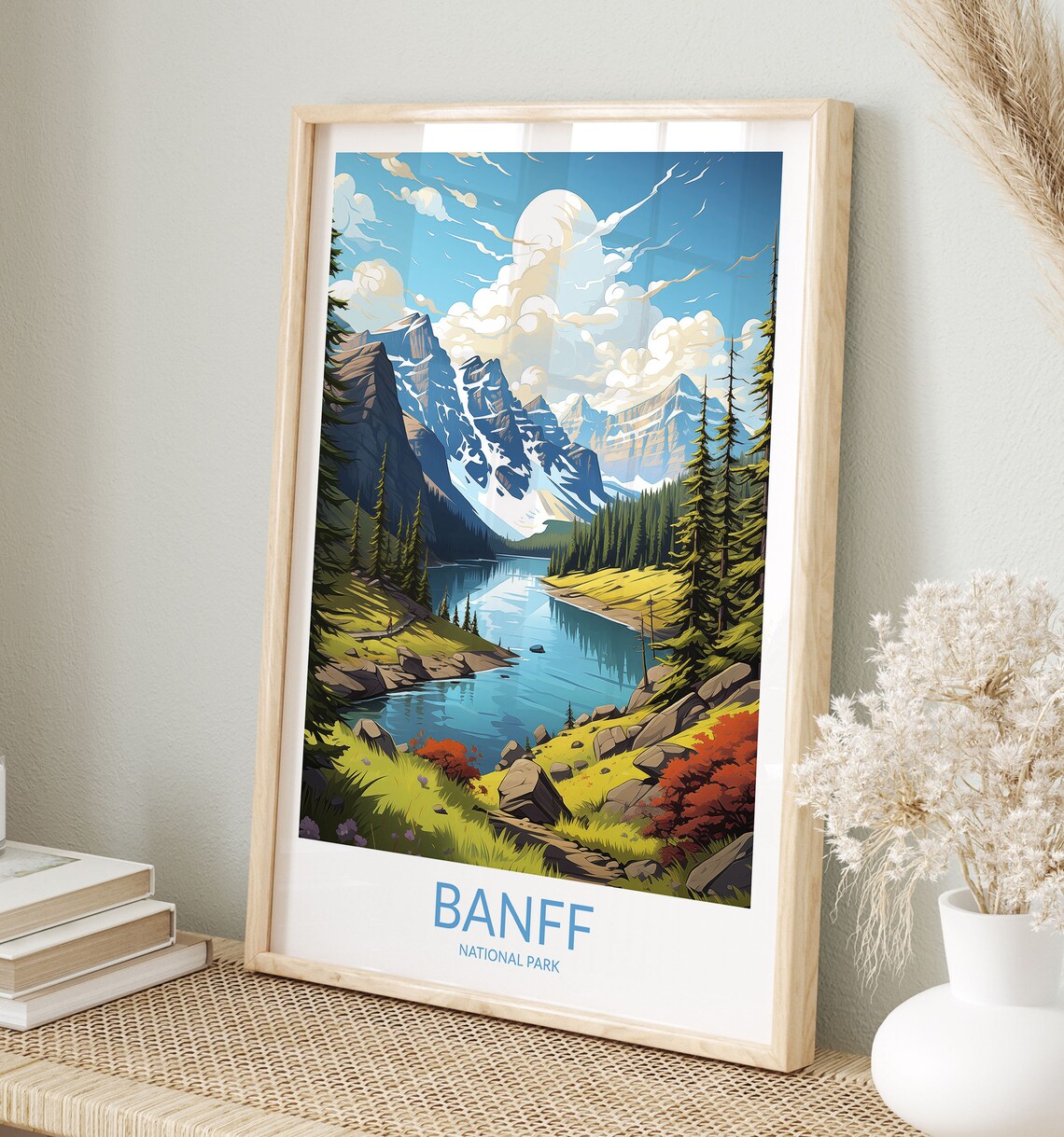 Banff National Park Lake Pines Autumn Colors Mountain Travel Poster