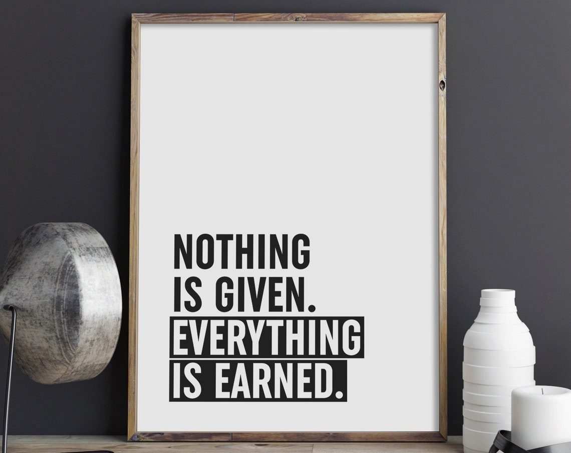 Nothing Is Given Everything Is Earned Block Motivational Gym Poster