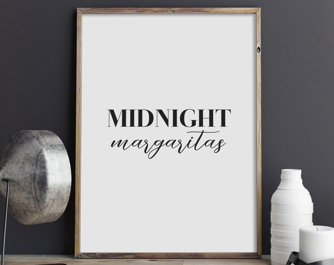 Midnight Margaritas Script Cocktail Bar Quote Wall Decor Poster