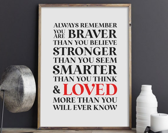 Always Remember You Are Braver Inspirational Kids Quote Poster