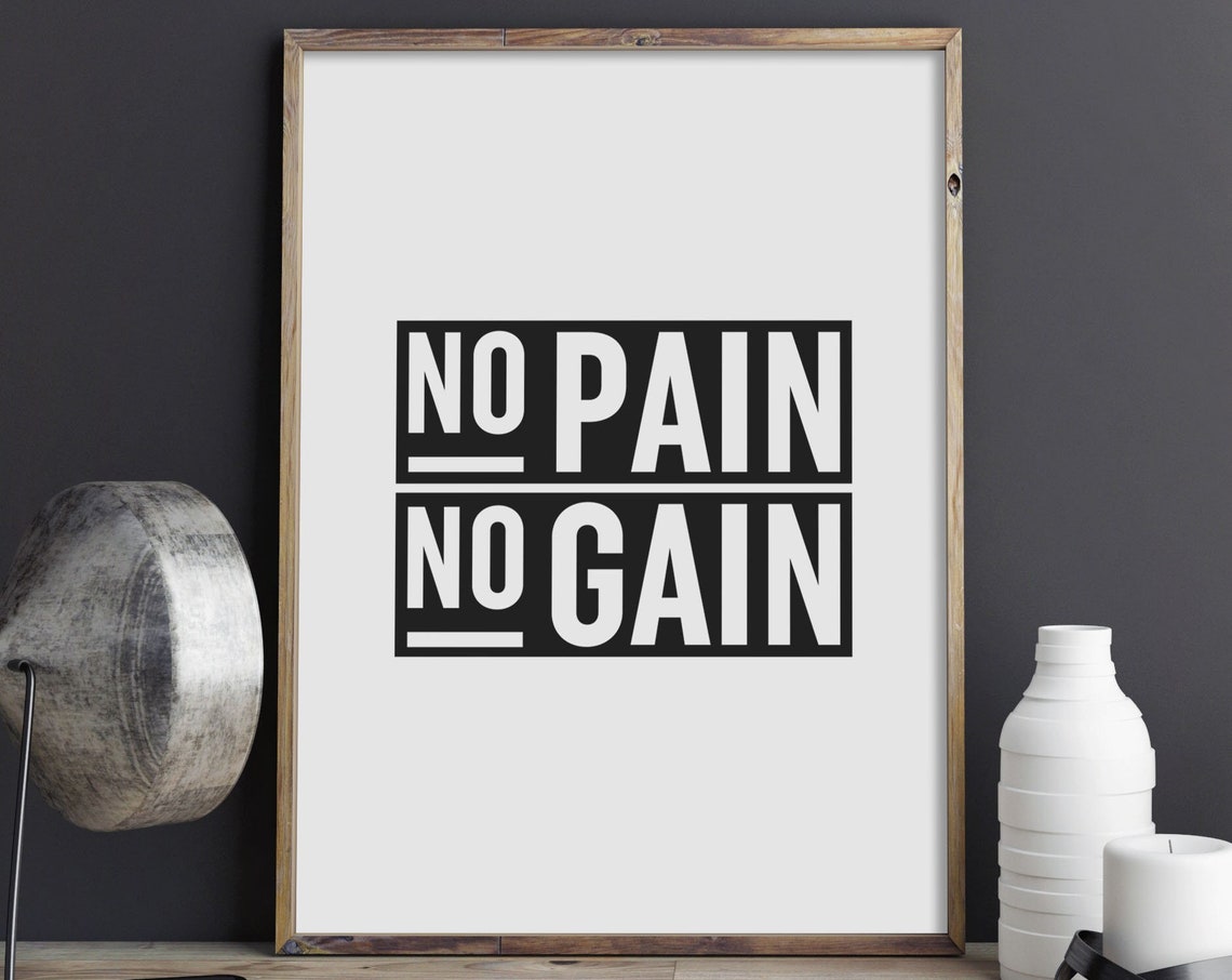 No Pain No Gain Bold Block Letter Fitness Gym Quote Motivational Poster