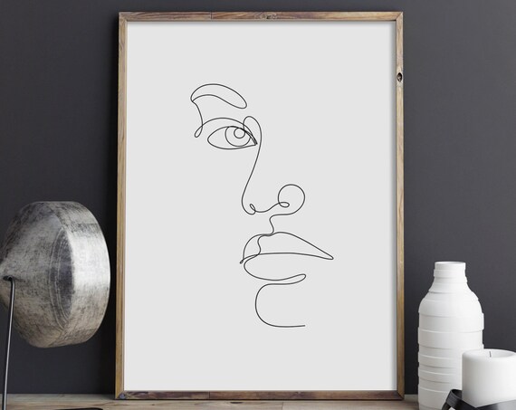 Face Line Art Print Abstract Single Line Poster Minimalist Wall Art One Line Art Sketch Drawing Instant